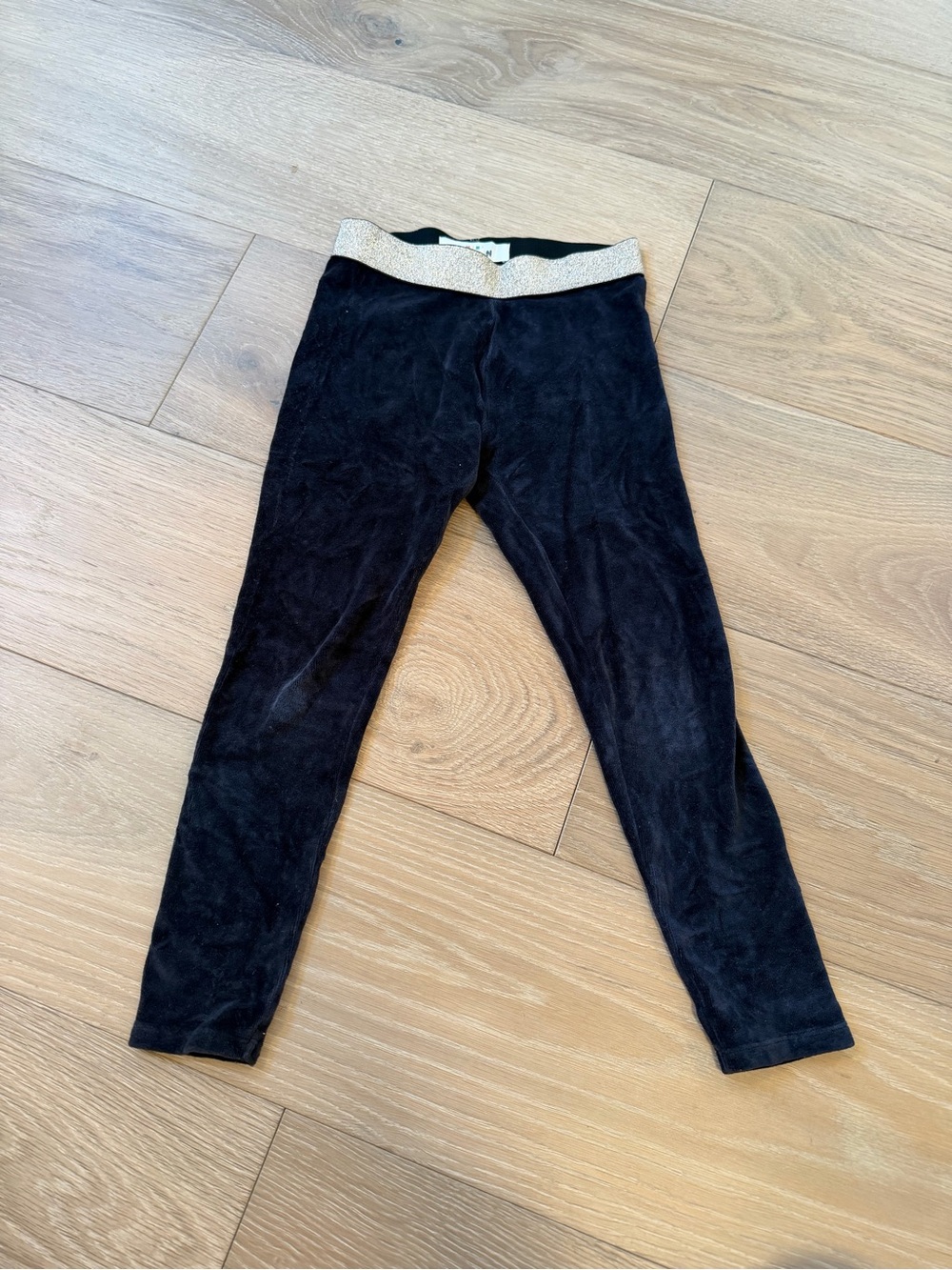 Girl Mini Boden Black velvet Leggings with Metallic Gold Waistband